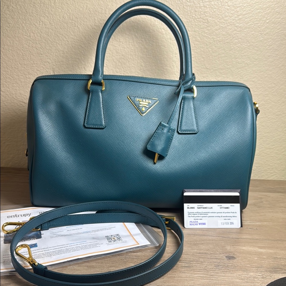 Prada Blue Saffiano Leather Satchel